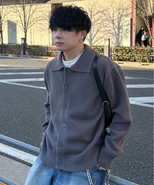 ADAMASTE（アダマスト）の「【ADAMASTE SELECT】polo knit cardigan - ポロニットカーディガン（カーディガン/ボレロ・メンズ・グレー/ブルー・MEDIUM/LARGE）」の2枚目の写真