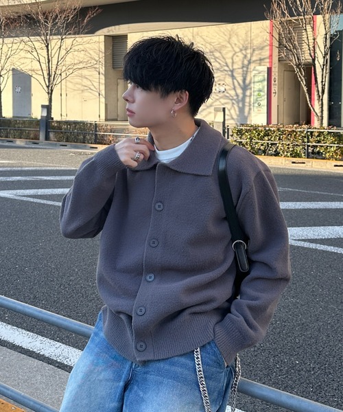 ADAMASTE（アダマスト）の「【ADAMASTE SELECT】polo knit cardigan - ポロニットカーディガン（カーディガン/ボレロ・メンズ・グレー/ブルー・MEDIUM/LARGE）」の3枚目の写真