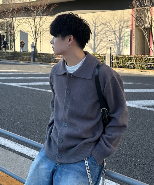 ADAMASTE（アダマスト）の「【ADAMASTE SELECT】polo knit cardigan - ポロニットカーディガン（カーディガン/ボレロ・メンズ・グレー/ブルー・MEDIUM/LARGE）」の4枚目の写真