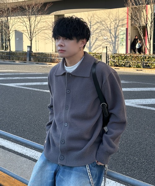 ADAMASTE（アダマスト）の「【ADAMASTE SELECT】polo knit cardigan - ポロニットカーディガン（カーディガン/ボレロ・メンズ・グレー/ブルー・MEDIUM/LARGE）」の5枚目の写真