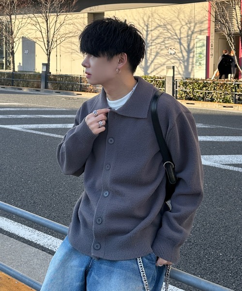 ADAMASTE（アダマスト）の「【ADAMASTE SELECT】polo knit cardigan - ポロニットカーディガン（カーディガン/ボレロ・メンズ・グレー/ブルー・MEDIUM/LARGE）」の6枚目の写真