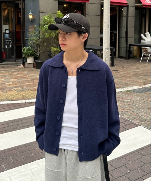 ADAMASTE（アダマスト）の「【ADAMASTE SELECT】polo knit cardigan - ポロニットカーディガン（カーディガン/ボレロ・メンズ・グレー/ブルー・MEDIUM/LARGE）」の15枚目の写真