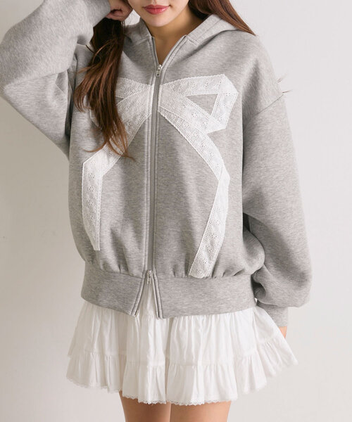 OLIVE des OLIVE(オリーブデオリーブ)の「リボンレースZIPパーカー(Tシャツ/カットソー・レディース・トップグレー/サックスブルー/オフホワイト・FREE)」の16枚目の写真