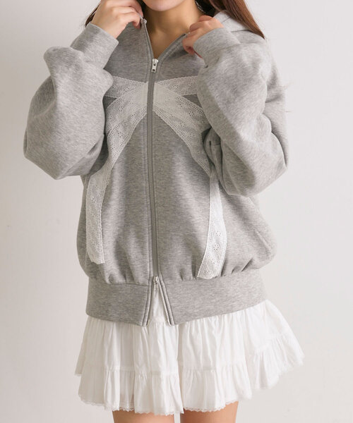 OLIVE des OLIVE(オリーブデオリーブ)の「リボンレースZIPパーカー(Tシャツ/カットソー・レディース・トップグレー/サックスブルー/オフホワイト・FREE)」の17枚目の写真