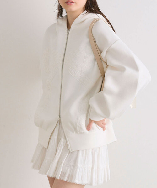 OLIVE des OLIVE(オリーブデオリーブ)の「リボンレースZIPパーカー(Tシャツ/カットソー・レディース・トップグレー/サックスブルー/オフホワイト・FREE)」の1枚目の写真