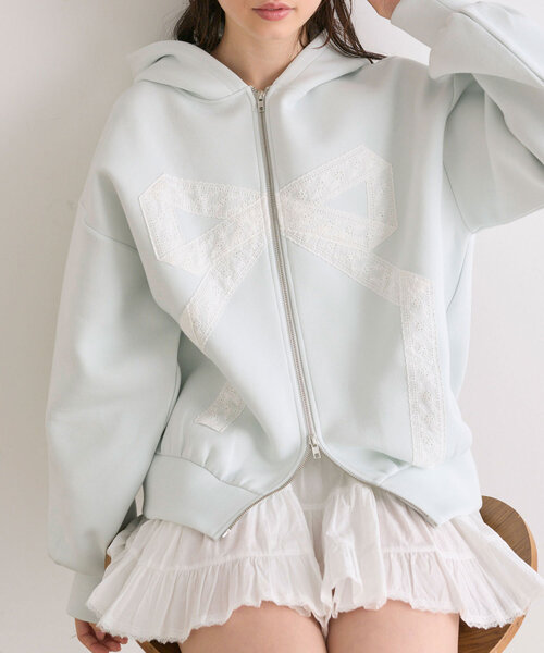 リボンレースZIPパーカー（Tシャツ/カットソー）｜OLIVE des OLIVE（オリーブデオリーブ）