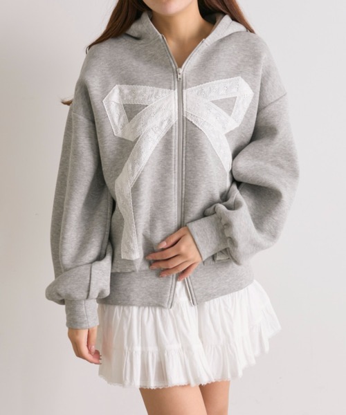 OLIVE des OLIVE(オリーブデオリーブ)の「リボンレースZIPパーカー(Tシャツ/カットソー・レディース・トップグレー/サックスブルー/オフホワイト・FREE)」の8枚目の写真