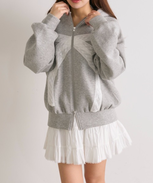 OLIVE des OLIVE(オリーブデオリーブ)の「リボンレースZIPパーカー(Tシャツ/カットソー・レディース・トップグレー/サックスブルー/オフホワイト・FREE)」の10枚目の写真