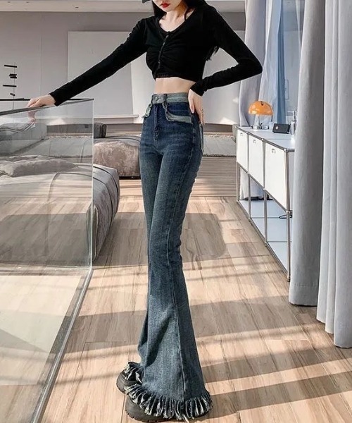 gossip!ロサンゼルス(ゴシップロサンゼルス)の「ヴィンテージ フリンジ ハイウェスト ストレッチ フレア デニムパンツ(デニムパンツ・レディース・ブラック/ブルー/ライトブルー・S/M/L/XL/XS)」の16枚目の写真