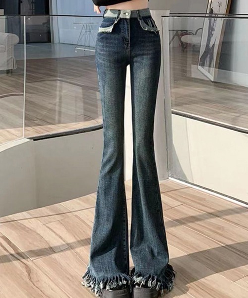 gossip!ロサンゼルス(ゴシップロサンゼルス)の「ヴィンテージ フリンジ ハイウェスト ストレッチ フレア デニムパンツ(デニムパンツ・レディース・ブラック/ブルー/ライトブルー・S/M/L/XL/XS)」の19枚目の写真