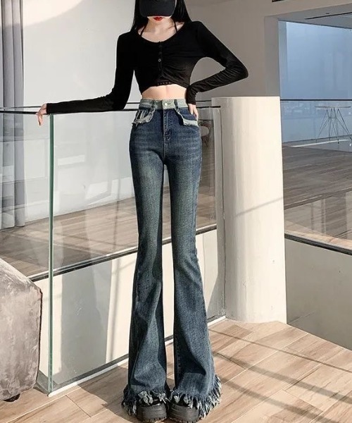 gossip!ロサンゼルス(ゴシップロサンゼルス)の「ヴィンテージ フリンジ ハイウェスト ストレッチ フレア デニムパンツ(デニムパンツ・レディース・ブラック/ブルー/ライトブルー・S/M/L/XL/XS)」の17枚目の写真