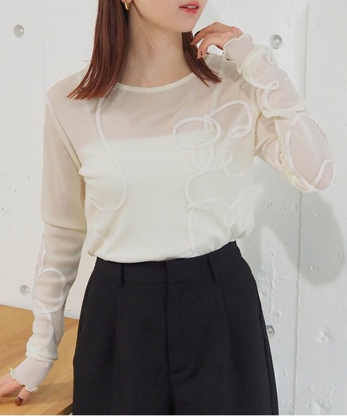 tiptop(ティップトップ)の「コード刺繍シアーロンT(Tシャツ/カットソー・レディース・ブラック/アイボリー/チャコールグレー・FREE)」の2枚目の写真