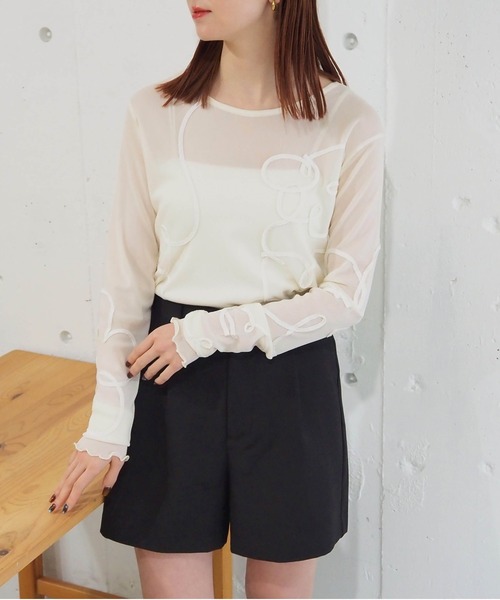 tiptop(ティップトップ)の「コード刺繍シアーロンT(Tシャツ/カットソー・レディース・ブラック/アイボリー/チャコールグレー・FREE)」の5枚目の写真