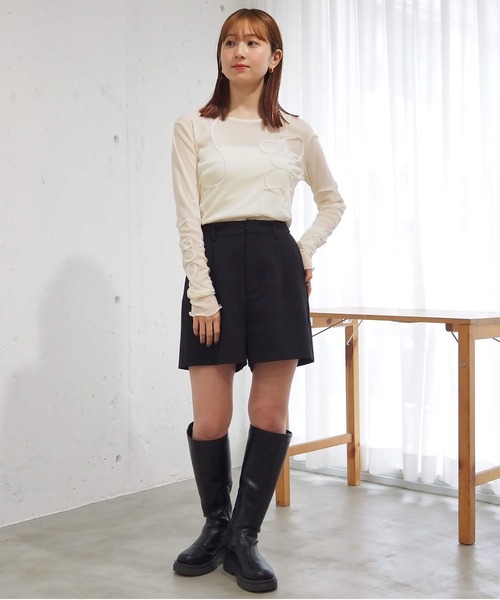 tiptop(ティップトップ)の「コード刺繍シアーロンT(Tシャツ/カットソー・レディース・ブラック/アイボリー/チャコールグレー・FREE)」の7枚目の写真