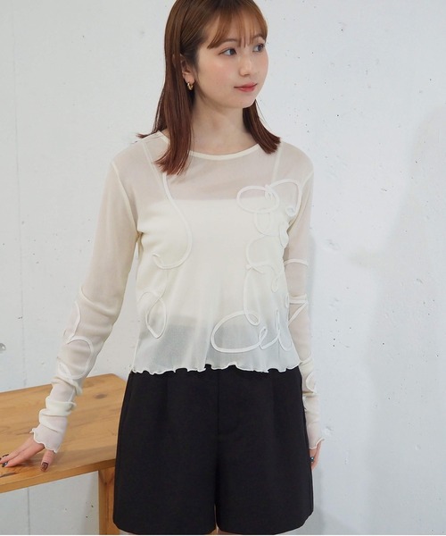 tiptop(ティップトップ)の「コード刺繍シアーロンT(Tシャツ/カットソー・レディース・ブラック/アイボリー/チャコールグレー・FREE)」の8枚目の写真