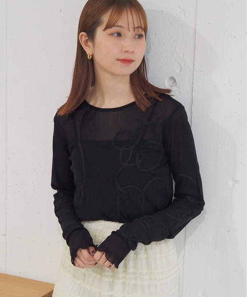 tiptop(ティップトップ)の「コード刺繍シアーロンT(Tシャツ/カットソー・レディース・ブラック/アイボリー/チャコールグレー・FREE)」の19枚目の写真