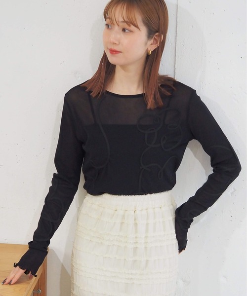 tiptop(ティップトップ)の「コード刺繍シアーロンT(Tシャツ/カットソー・レディース・ブラック/アイボリー/チャコールグレー・FREE)」の20枚目の写真
