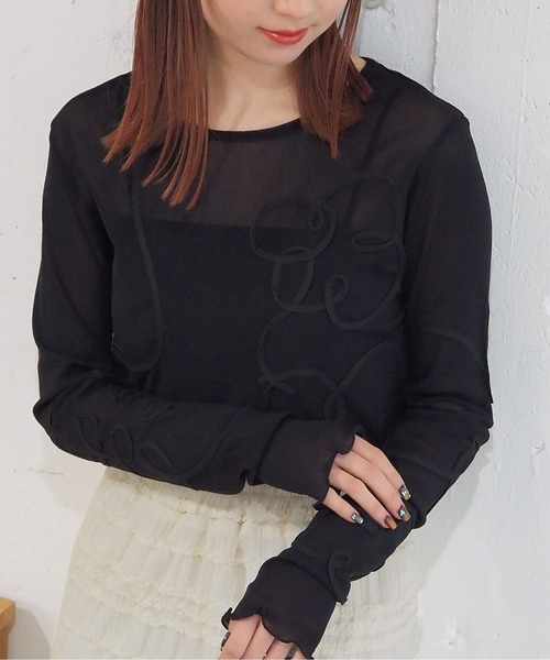 tiptop(ティップトップ)の「コード刺繍シアーロンT(Tシャツ/カットソー・レディース・ブラック/アイボリー/チャコールグレー・FREE)」の21枚目の写真