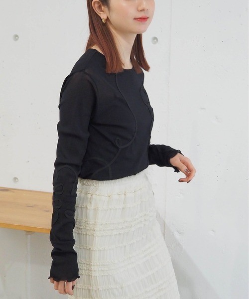 tiptop(ティップトップ)の「コード刺繍シアーロンT(Tシャツ/カットソー・レディース・ブラック/アイボリー/チャコールグレー・FREE)」の22枚目の写真