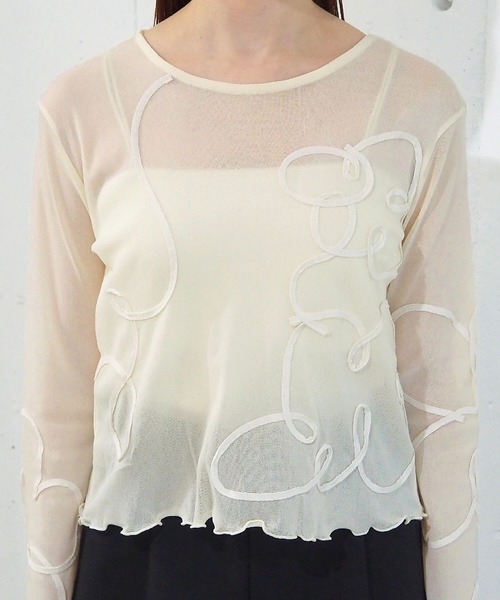 tiptop(ティップトップ)の「コード刺繍シアーロンT(Tシャツ/カットソー・レディース・ブラック/アイボリー/チャコールグレー・FREE)」の12枚目の写真