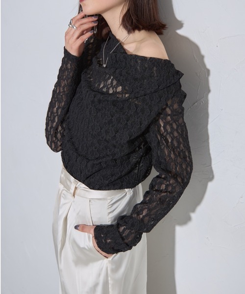 leimn(レイムン)の「レースドレープトップス(Tシャツ/カットソー・レディース・アイボリー/ブラック・M)」の19枚目の写真