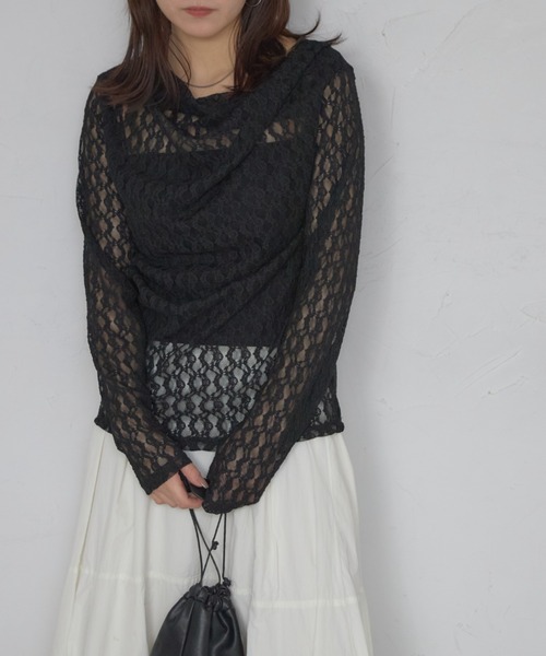 leimn(レイムン)の「レースドレープトップス(Tシャツ/カットソー・レディース・アイボリー/ブラック・M)」の22枚目の写真