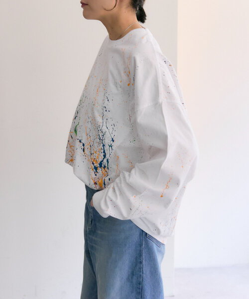 ear PAPILLONNER（イアパピヨネ）の「《綿100％》ペイントトップス/ロンT【SUM1 STYLE(スミスタイル)】（Tシャツ/カットソー・レディース・ブラック/ホワイト・FREE）」の6枚目の写真