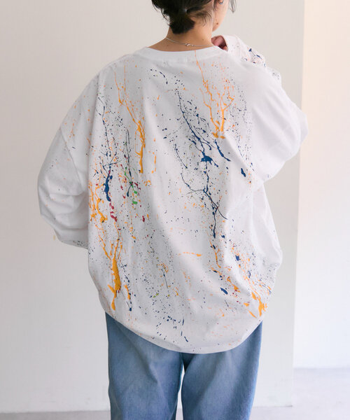 ear PAPILLONNER（イアパピヨネ）の「《綿100％》ペイントトップス/ロンT【SUM1 STYLE(スミスタイル)】（Tシャツ/カットソー・レディース・ブラック/ホワイト・FREE）」の7枚目の写真