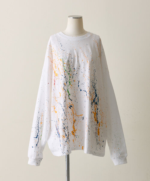 ear PAPILLONNER（イアパピヨネ）の「《綿100％》ペイントトップス/ロンT【SUM1 STYLE(スミスタイル)】（Tシャツ/カットソー・レディース・ブラック/ホワイト・FREE）」の10枚目の写真