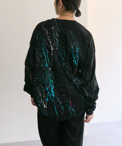 ear PAPILLONNER（イアパピヨネ）の「《綿100％》ペイントトップス/ロンT【SUM1 STYLE(スミスタイル)】（Tシャツ/カットソー・レディース・ブラック/ホワイト・FREE）」の14枚目の写真
