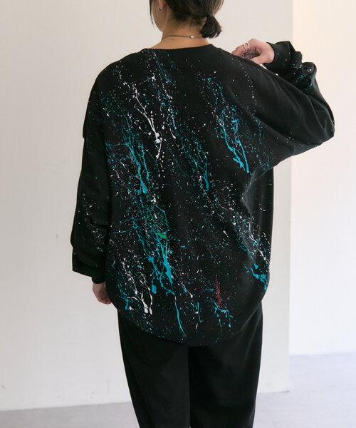 ear PAPILLONNER（イアパピヨネ）の「《綿100％》ペイントトップス/ロンT【SUM1 STYLE(スミスタイル)】（Tシャツ/カットソー・レディース・ブラック/ホワイト・FREE）」の15枚目の写真