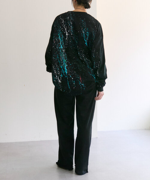 ear PAPILLONNER（イアパピヨネ）の「《綿100％》ペイントトップス/ロンT【SUM1 STYLE(スミスタイル)】（Tシャツ/カットソー・レディース・ブラック/ホワイト・FREE）」の20枚目の写真