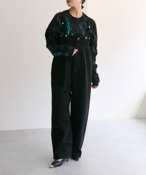 試着のみear PAPILLONNER デニムオールインワン【BLACK】 ear PAPILLONNER（イアパピヨネ）の「デニムオールインワン
