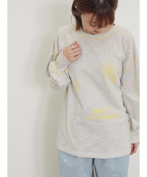 Samansa Mos2(サマンサ モスモス)の「配色ステッチプリントアソートロングTシャツ(Tシャツ/カットソー・レディース・ブラック/ブルー/オフホワイト/グレー・F)」の4枚目の写真