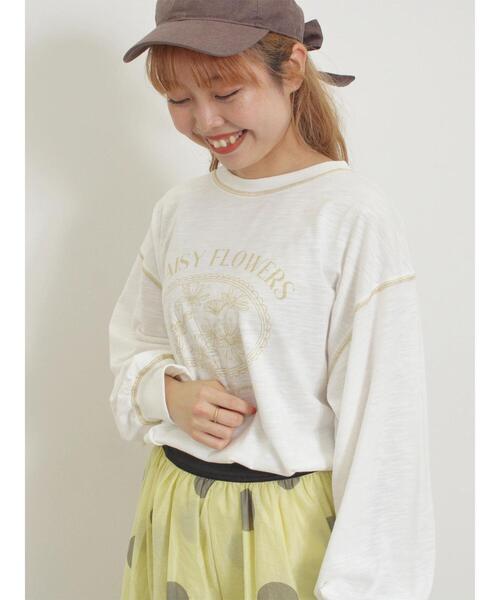 Samansa Mos2(サマンサ モスモス)の「配色ステッチプリントアソートロングTシャツ(Tシャツ/カットソー・レディース・ブラック/ブルー/オフホワイト/グレー・F)」の2枚目の写真