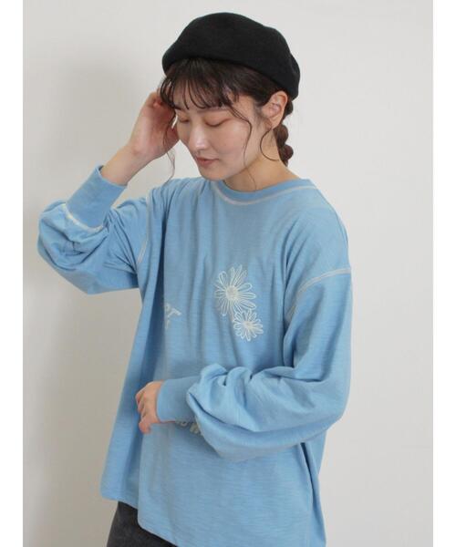 Samansa Mos2(サマンサ モスモス)の「配色ステッチプリントアソートロングTシャツ(Tシャツ/カットソー・レディース・ブラック/ブルー/オフホワイト/グレー・F)」の1枚目の写真