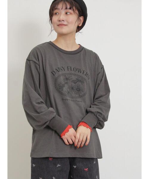 Samansa Mos2(サマンサ モスモス)の「配色ステッチプリントアソートロングTシャツ(Tシャツ/カットソー・レディース・ブラック/ブルー/オフホワイト/グレー・F)」の3枚目の写真