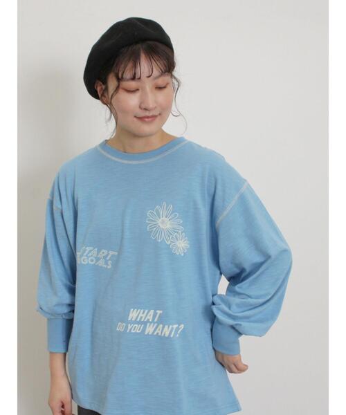 Samansa Mos2(サマンサ モスモス)の「配色ステッチプリントアソートロングTシャツ(Tシャツ/カットソー・レディース・ブラック/ブルー/オフホワイト/グレー・F)」の20枚目の写真