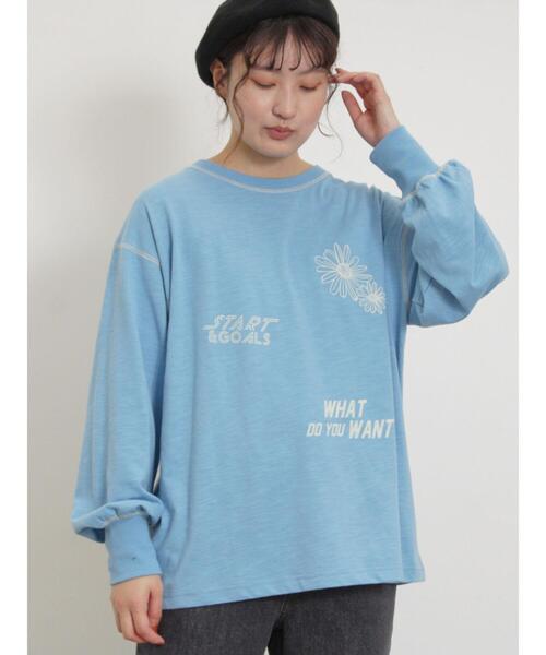 Samansa Mos2(サマンサ モスモス)の「配色ステッチプリントアソートロングTシャツ(Tシャツ/カットソー・レディース・ブラック/ブルー/オフホワイト/グレー・F)」の21枚目の写真