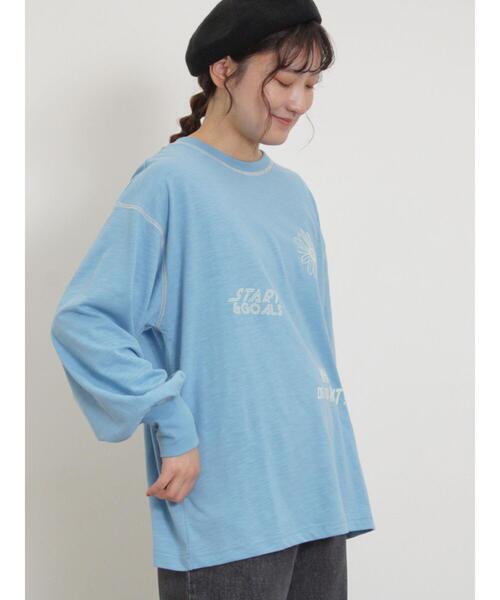 Samansa Mos2(サマンサ モスモス)の「配色ステッチプリントアソートロングTシャツ(Tシャツ/カットソー・レディース・ブラック/ブルー/オフホワイト/グレー・F)」の22枚目の写真