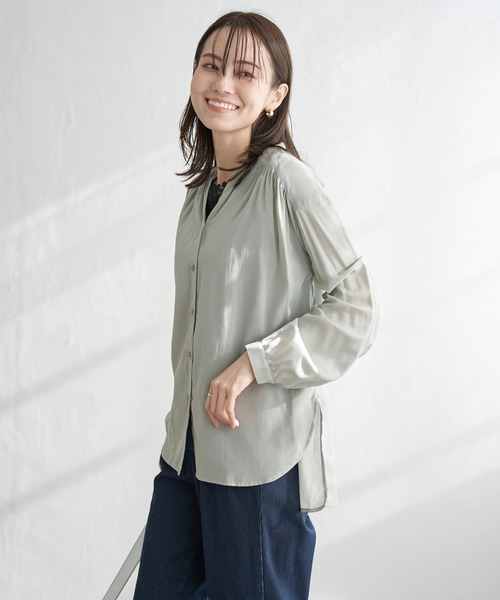 ikka（イッカ）の「【雑誌InRed5月号掲載】シアーバックリボンブラウス（シャツ/ブラウス・レディース・ライトイエロー/チャコールグレー/ダークベージュ/ミント/オフホワイト/スカイブルー・L/M/S）」の7枚目の写真