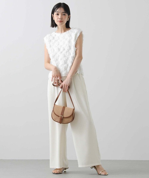 Gready Brilliant(グレディブリリアン)の「フリンジ編ボートネックベスト(ニット/セーター・レディース・ピンク/オフホワイト・FREE)」の3枚目の写真