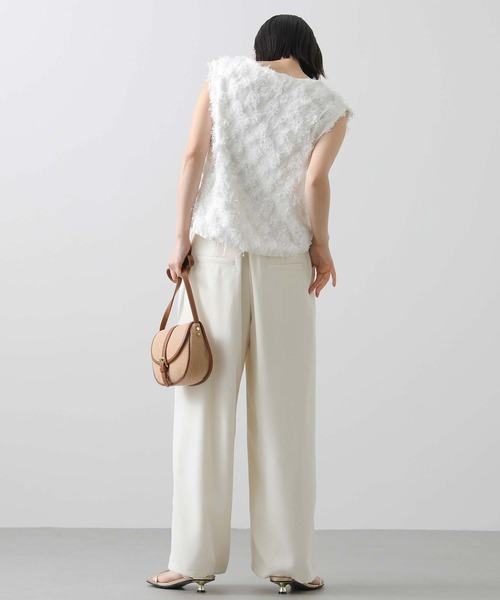 Gready Brilliant(グレディブリリアン)の「フリンジ編ボートネックベスト(ニット/セーター・レディース・ピンク/オフホワイト・FREE)」の5枚目の写真