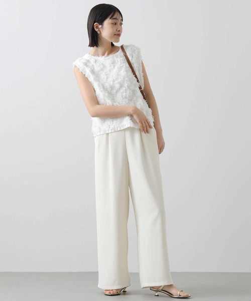 Gready Brilliant(グレディブリリアン)の「フリンジ編ボートネックベスト(ニット/セーター・レディース・ピンク/オフホワイト・FREE)」の6枚目の写真