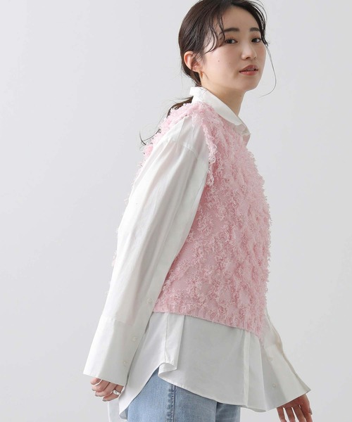 Gready Brilliant(グレディブリリアン)の「フリンジ編ボートネックベスト(ニット/セーター・レディース・ピンク/オフホワイト・FREE)」の21枚目の写真