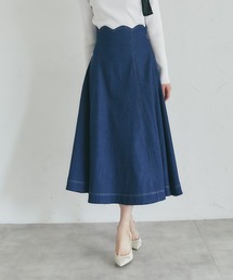 tocco closet | ステッチ入りウエストスカラップデニムフレアスカート(スカート)