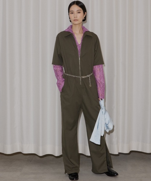 サロペット・オーバーオール・オールインワン Frilled Tweed Jumpsuit MAISON SPECIAL サロペット オーバーオール American Sleeve