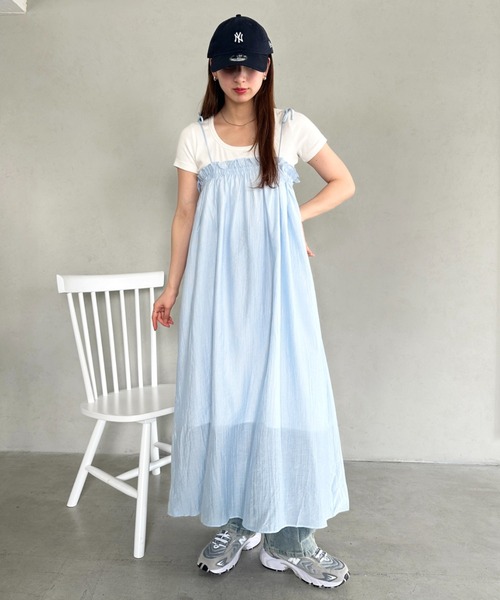 セール】細ストラップロングワンピース ベアトップワンピース