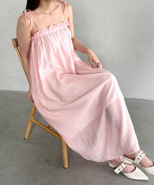 セール】細ストラップロングワンピース ベアトップワンピース キャミ