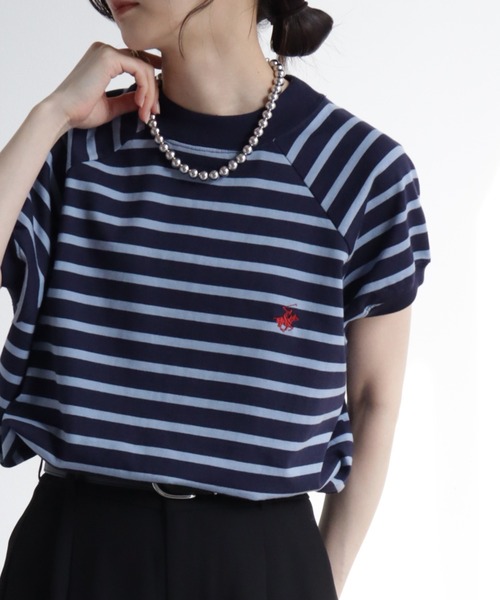 BEVERLY HILLS POLO CLUB(ビバリーヒルズポロクラブ)の「【BEVERLY HILLS POLO CLUB/ビバリーヒルズポロクラブ】 モックネックラグランハーフスリーブTシャツ(Tシャツ/カットソー・レディース・ネイビー/スミクロ/ブラック系その他/ネイビー系/サックスブルー/アイボリー・M)」の6枚目の写真